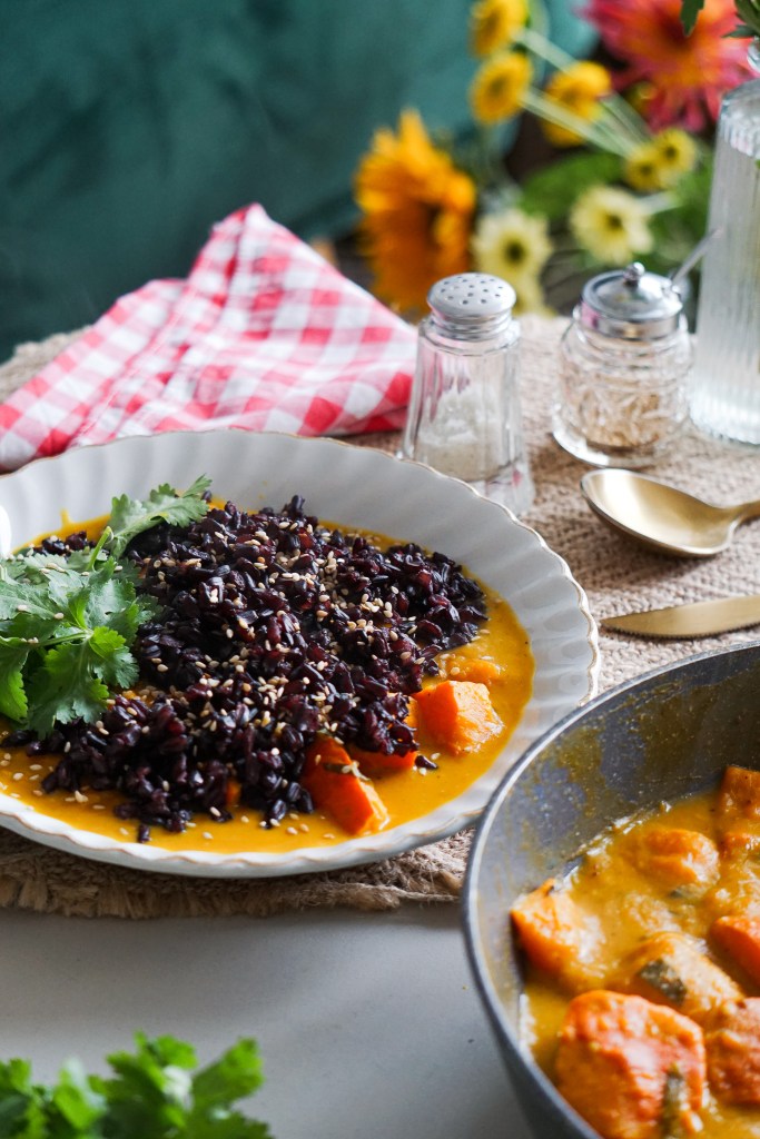 recette de mijoté de potimarron lait de coco et riz noir