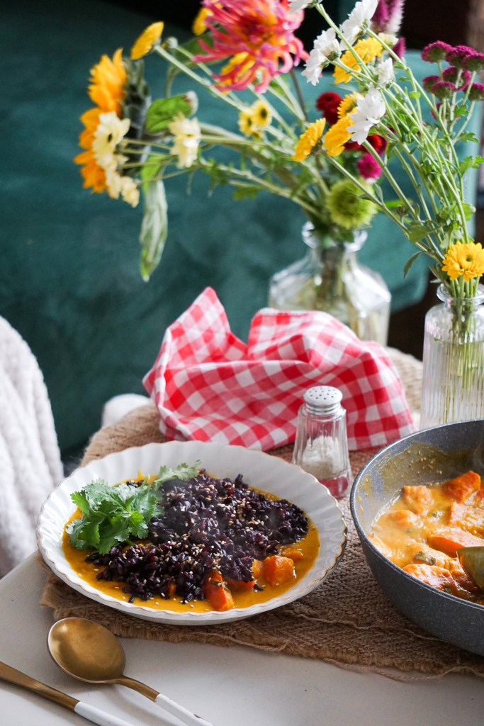 recette de mijoté de potimarron lait de coco et riz noir